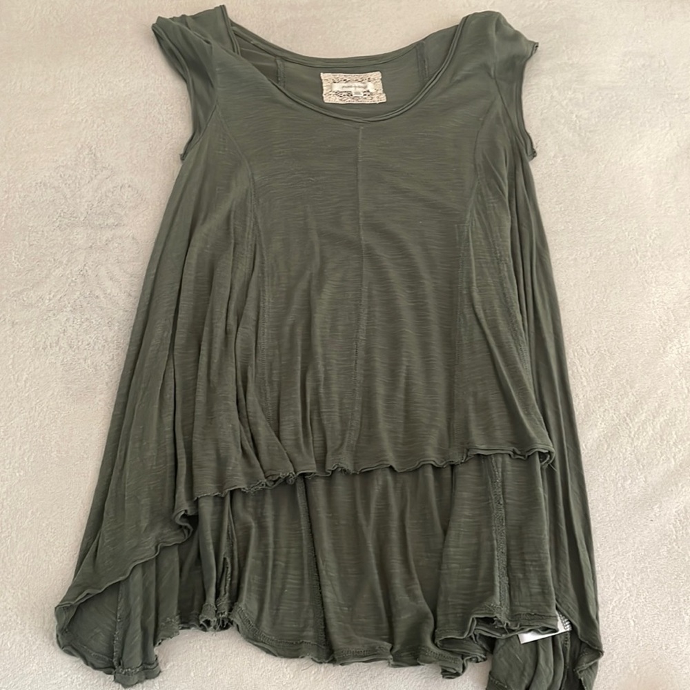 Anthropologie Pure + Good Green High Low Swing Tunic Top Size Small